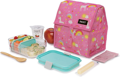 Freezable Lunch Bag, Black, Built with EcoFreeze Technology, Foldable, Reusable, Zip and Fold Closure with Buckle Handle, Perfect for School and Office Lunches