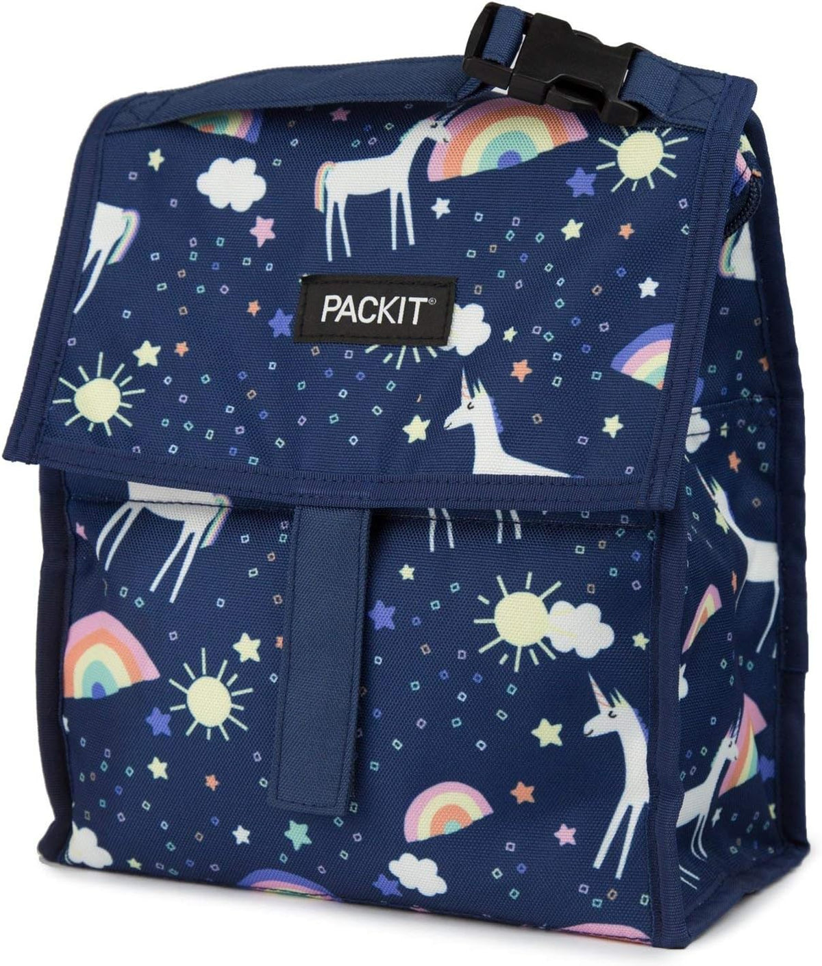 Freezable Lunch Bag, Black, Built with EcoFreeze Technology, Foldable, Reusable, Zip and Fold Closure with Buckle Handle, Perfect for School and Office Lunches