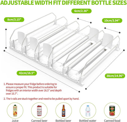 Drink Organizer for Fridge, Soda Can Organizer for Refrigerator with Automatic Pusher Glide, Adjustable Width Drink Dispenser for Fridge, Holds up to 25 Cans or Bottles, 5 Row