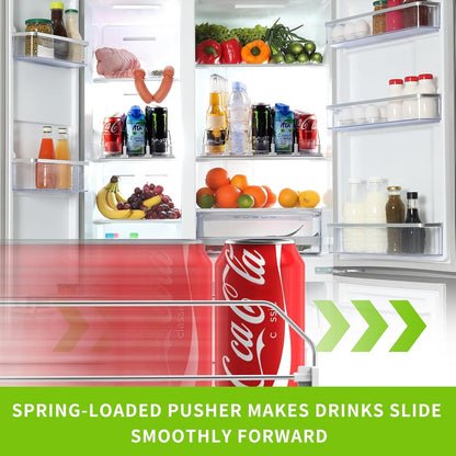 Drink Organizer for Fridge, Soda Can Organizer for Refrigerator with Automatic Pusher Glide, Adjustable Width Drink Dispenser for Fridge, Holds up to 25 Cans or Bottles, 5 Row