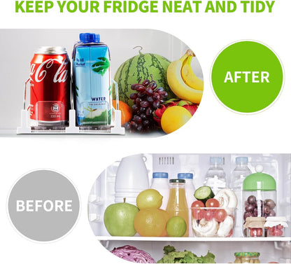 Drink Organizer for Fridge, Soda Can Organizer for Refrigerator with Automatic Pusher Glide, Adjustable Width Drink Dispenser for Fridge, Holds up to 25 Cans or Bottles, 5 Row