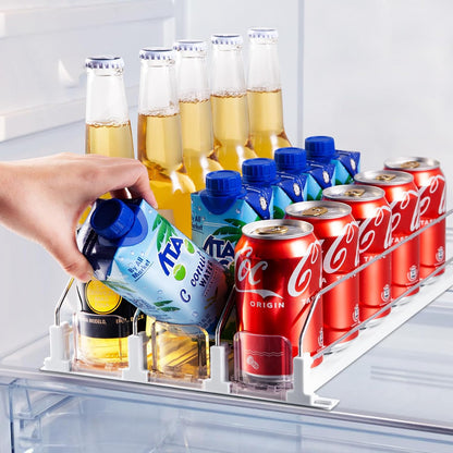 Drink Organizer for Fridge, Soda Can Organizer for Refrigerator with Automatic Pusher Glide, Adjustable Width Drink Dispenser for Fridge, Holds up to 25 Cans or Bottles, 5 Row