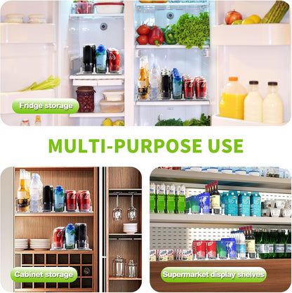 Drink Organizer for Fridge, Soda Can Organizer for Refrigerator with Automatic Pusher Glide, Adjustable Width Drink Dispenser for Fridge, Holds up to 25 Cans or Bottles, 5 Row