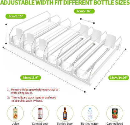 Drink Organizer for Fridge, Soda Can Organizer for Refrigerator with Automatic Pusher Glide, Adjustable Width Drink Dispenser for Fridge, Holds up to 25 Cans or Bottles, 5 Row