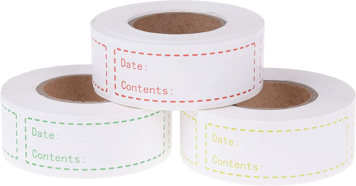 900 Pieces Removable Food Storage Labels, 3 Rolls (Red, Yellow, Green), 3x1in, Freezer & Refrigerator Labels