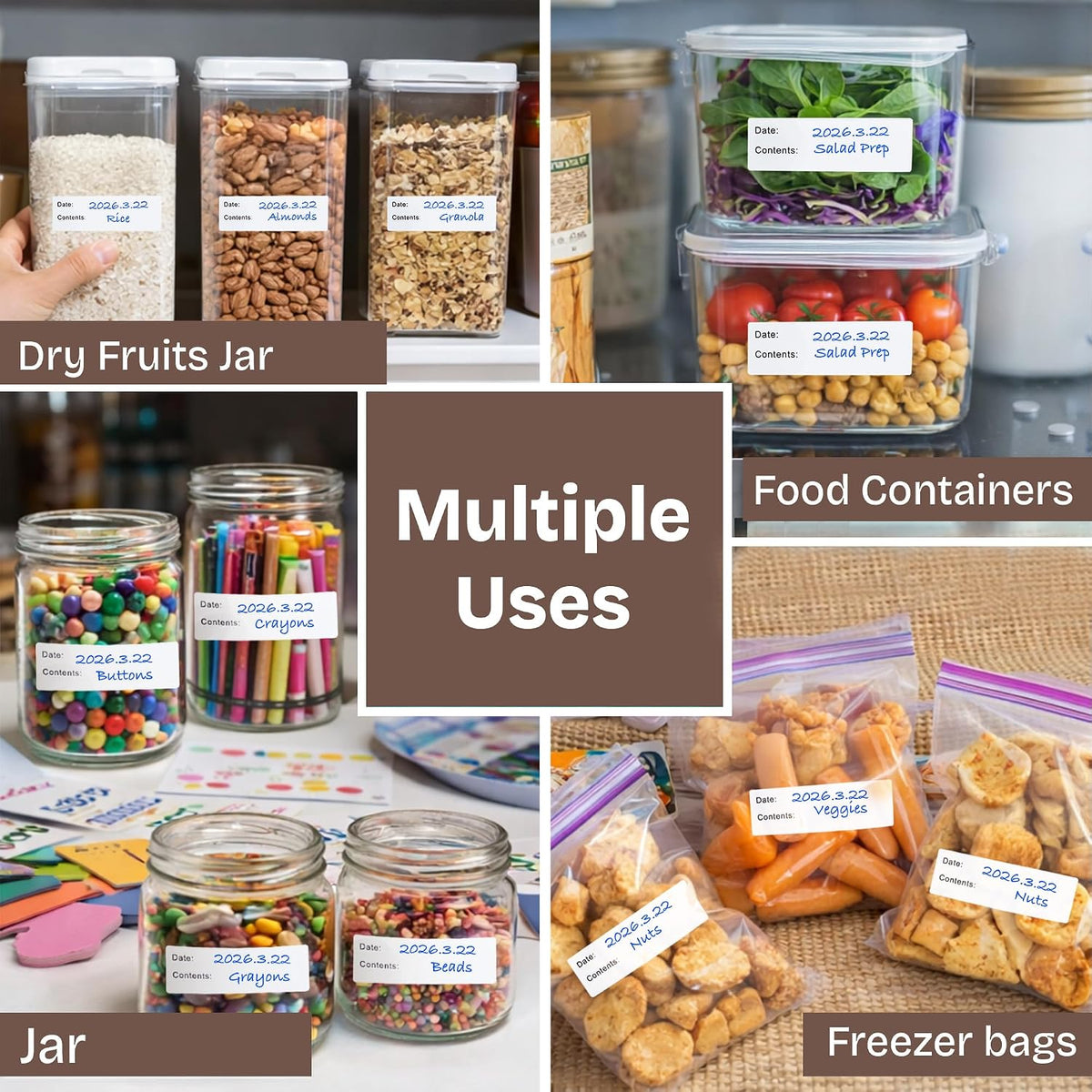 Removable Freezer Food Labels, 500 Count, 1 x 3 in, Waterproof Easy Peel | Oil & water resistant, no residue, write-on surface, for freezer bags, jars, containers, meal prep & kitchen use