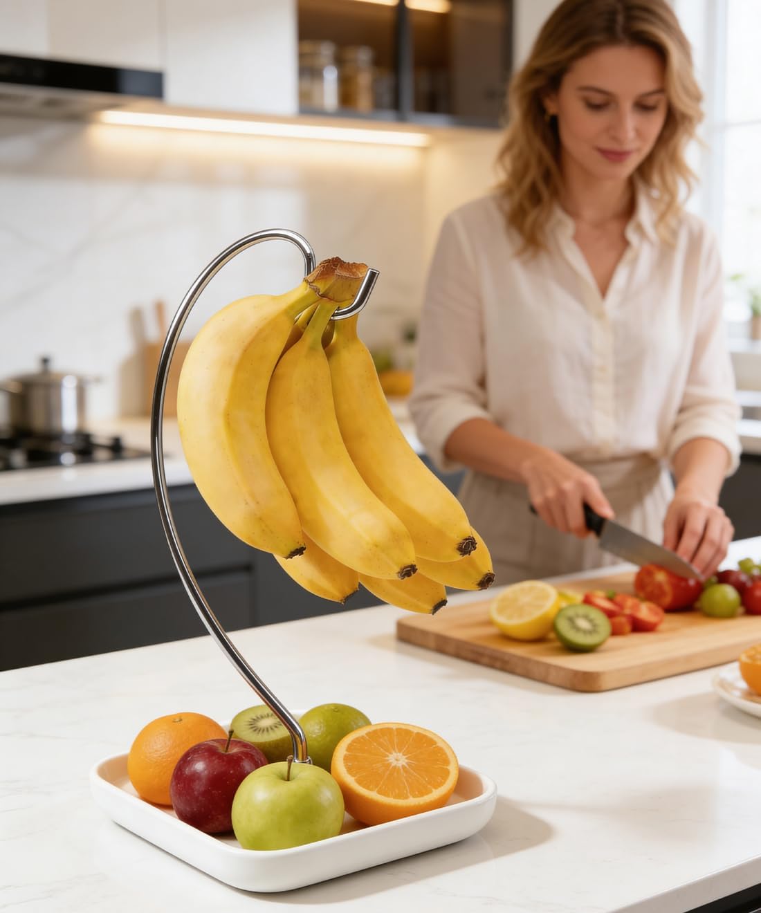 VROOMIUM Banana Holder with Ceramic Base, Hassle-free Clean, Fruit Hanger A