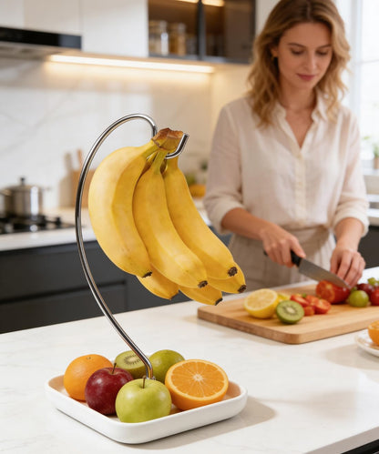 VROOMIUM Banana Holder with Ceramic Base, Hassle-free Clean, Fruit Hanger A