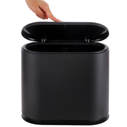 White Slim Rectangular Plastic Trash Can with Press Type Lid,12 Liter / 3.2 Gallon Narrow Trash Bin with Pop-up Lid for Toilet,Bedroom,Bathroom,Office,Kitchen,Powder Room