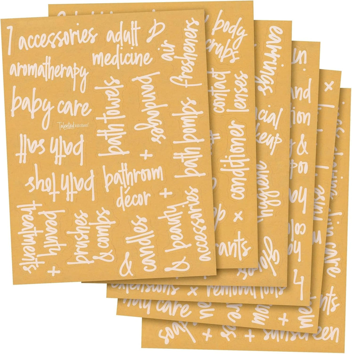 Bathroom Organization Labels White Script - 192-Pack Various Sizes - Clear Vinyl Water-Resistant Preprinted Lettering for Bathroom Storage & Essentials