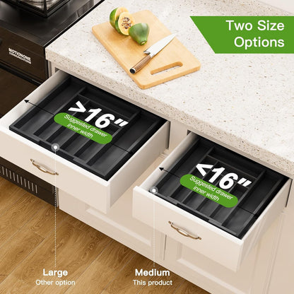 Bamboo Expandable Silverware Drawer Organizer, Adjustable Kitchen Utensil Tray for Forks, Spoons and Knives, Wood Storage Cutlery Holder for Bedroom and Living Room