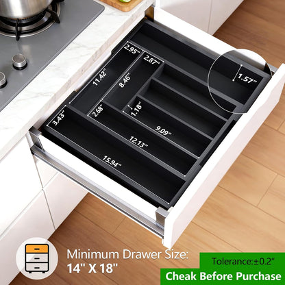 Bamboo Expandable Silverware Drawer Organizer, Adjustable Kitchen Utensil Tray for Forks, Spoons and Knives, Wood Storage Cutlery Holder for Bedroom and Living Room