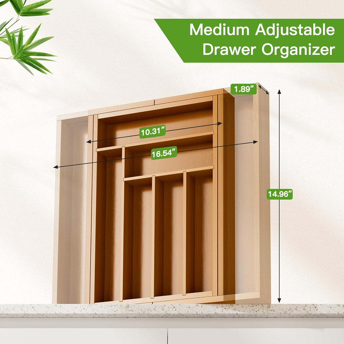 Bamboo Expandable Silverware Drawer Organizer, Adjustable Kitchen Utensil Tray for Forks, Spoons and Knives, Wood Storage Cutlery Holder for Bedroom and Living Room