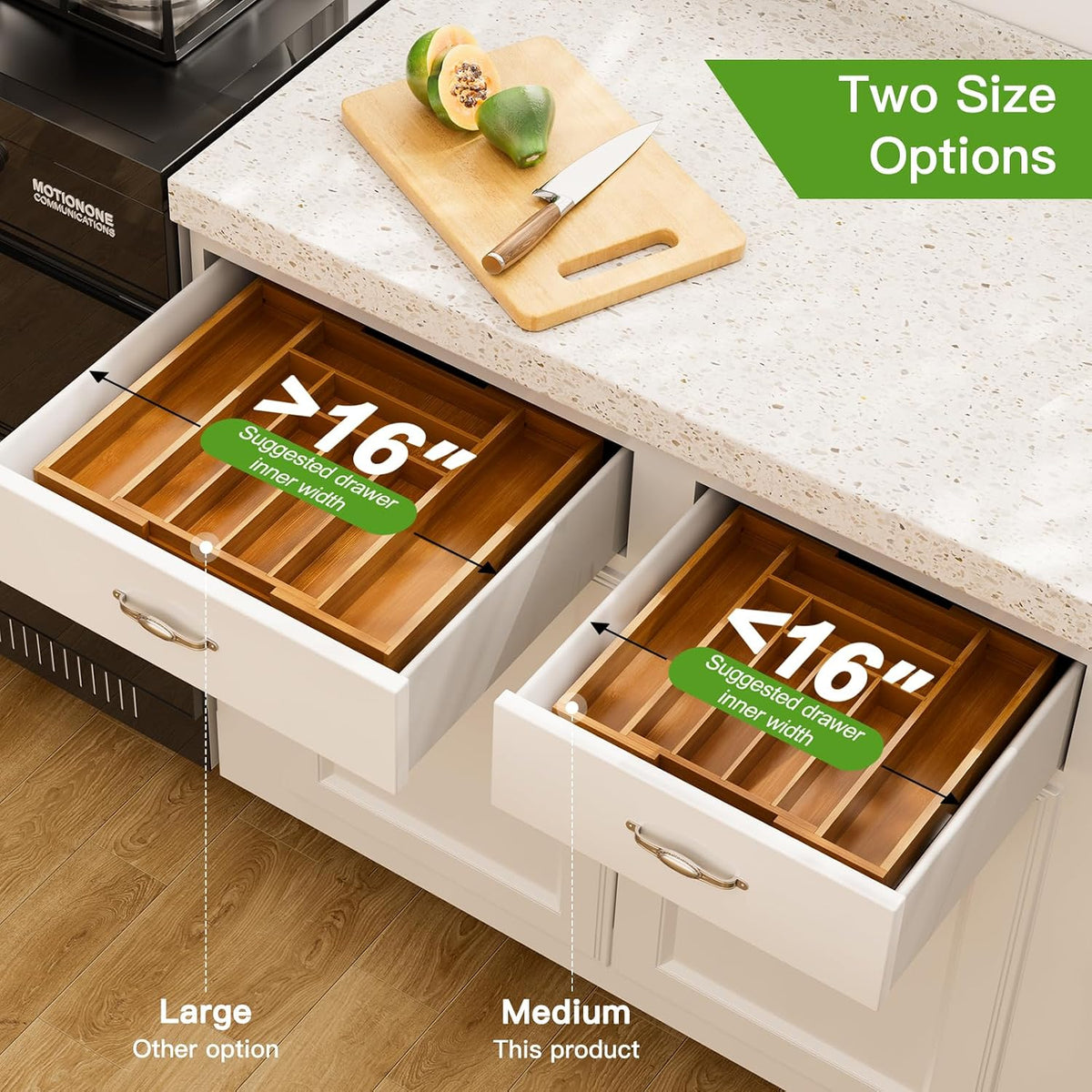 Bamboo Expandable Silverware Drawer Organizer, Adjustable Kitchen Utensil Tray for Forks, Spoons and Knives, Wood Storage Cutlery Holder for Bedroom and Living Room