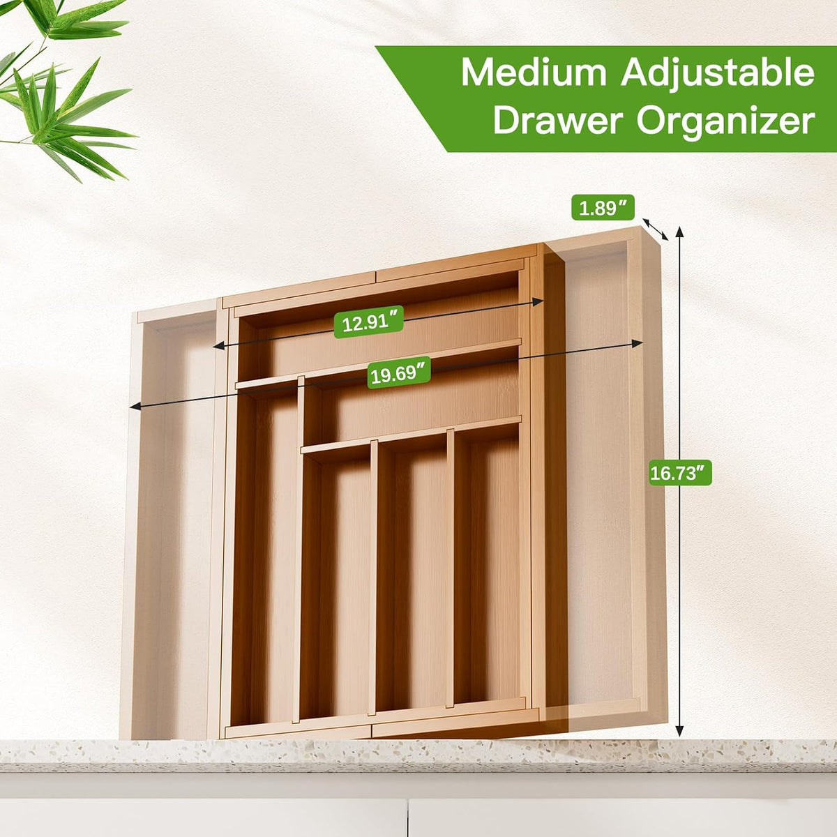 Bamboo Expandable Silverware Drawer Organizer, Adjustable Kitchen Utensil Tray for Forks, Spoons and Knives, Wood Storage Cutlery Holder for Bedroom and Living Room