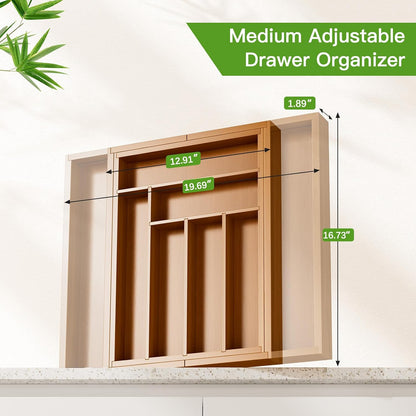 Bamboo Expandable Silverware Drawer Organizer, Adjustable Kitchen Utensil Tray for Forks, Spoons and Knives, Wood Storage Cutlery Holder for Bedroom and Living Room