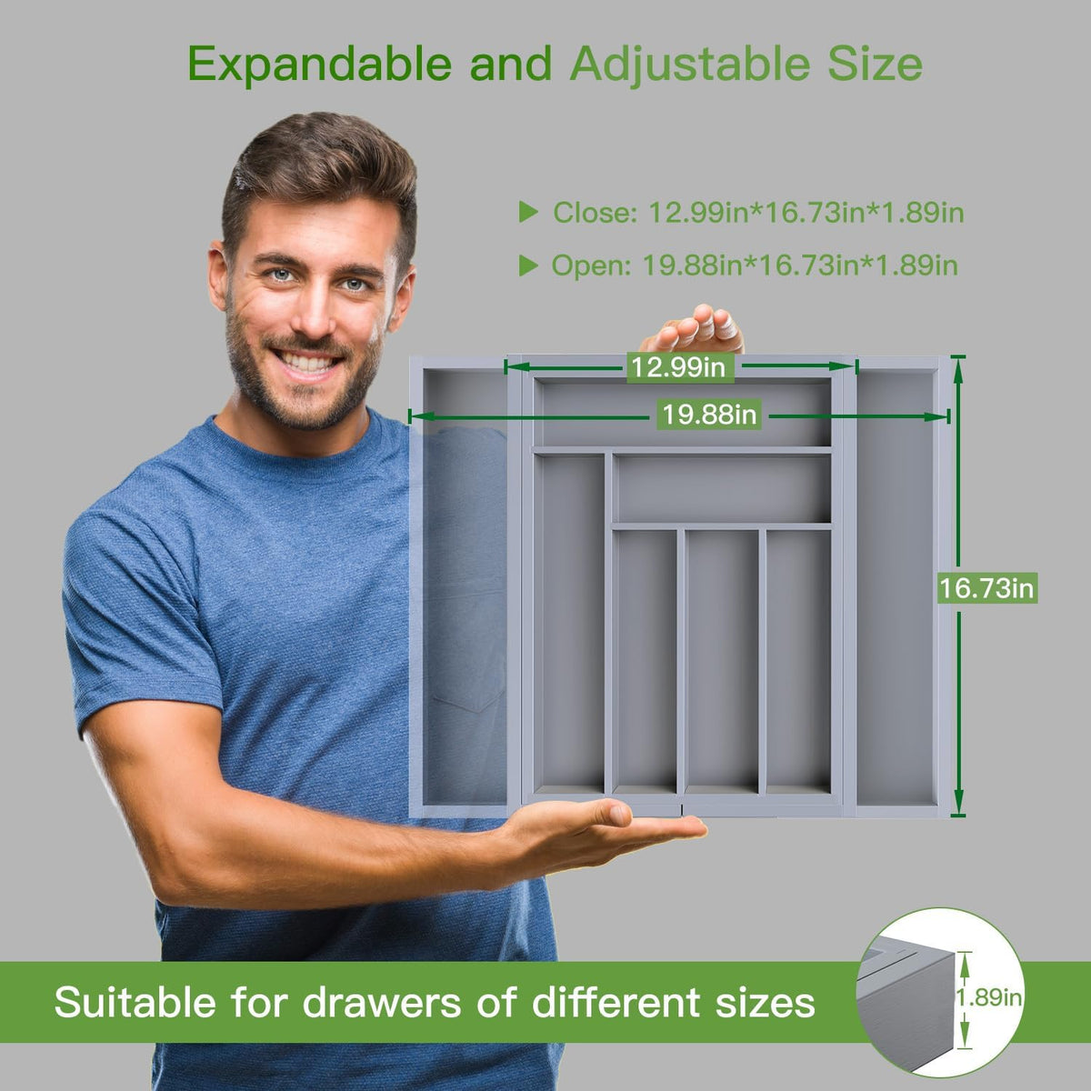 Bamboo Expandable Silverware Drawer Organizer, Adjustable Kitchen Utensil Tray for Forks, Spoons and Knives, Wood Storage Cutlery Holder for Bedroom and Living Room