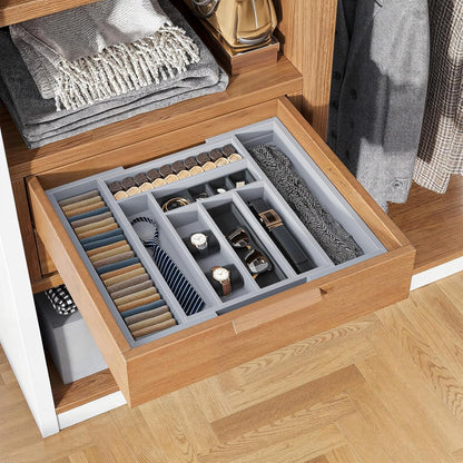 Bamboo Expandable Silverware Drawer Organizer, Adjustable Kitchen Utensil Tray for Forks, Spoons and Knives, Wood Storage Cutlery Holder for Bedroom and Living Room