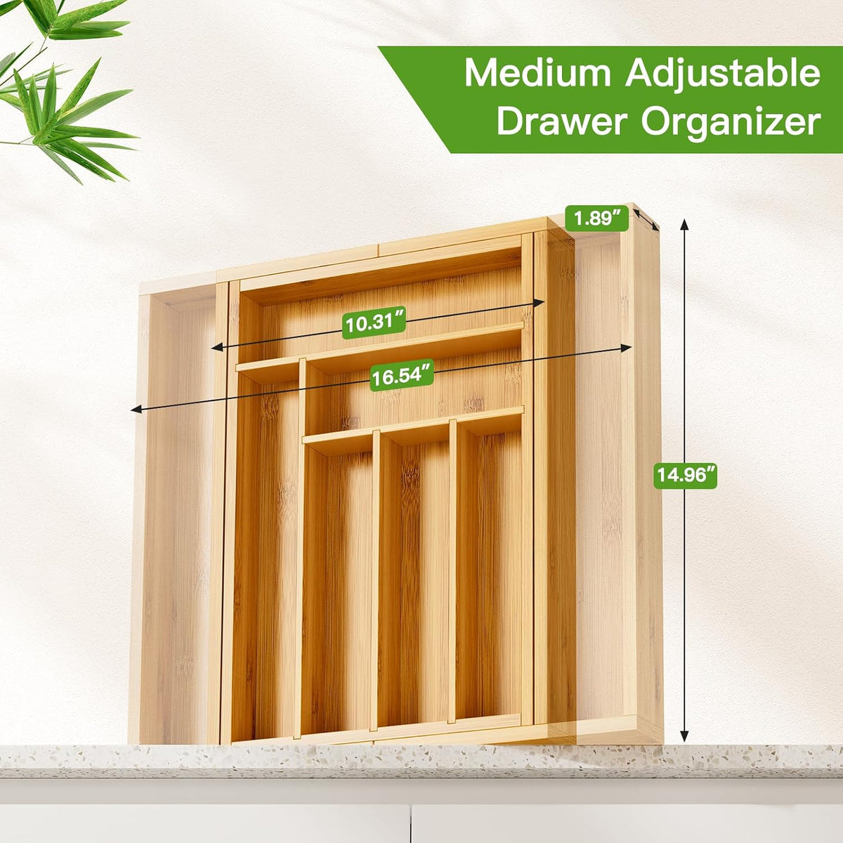 Bamboo Expandable Silverware Drawer Organizer, Adjustable Kitchen Utensil Tray for Forks, Spoons and Knives, Wood Storage Cutlery Holder for Bedroom and Living Room
