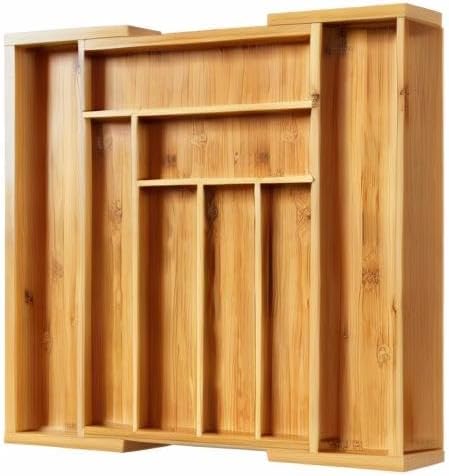 Bamboo Expandable Silverware Drawer Organizer, Adjustable Kitchen Utensil Tray for Forks, Spoons and Knives, Wood Storage Cutlery Holder for Bedroom and Living Room