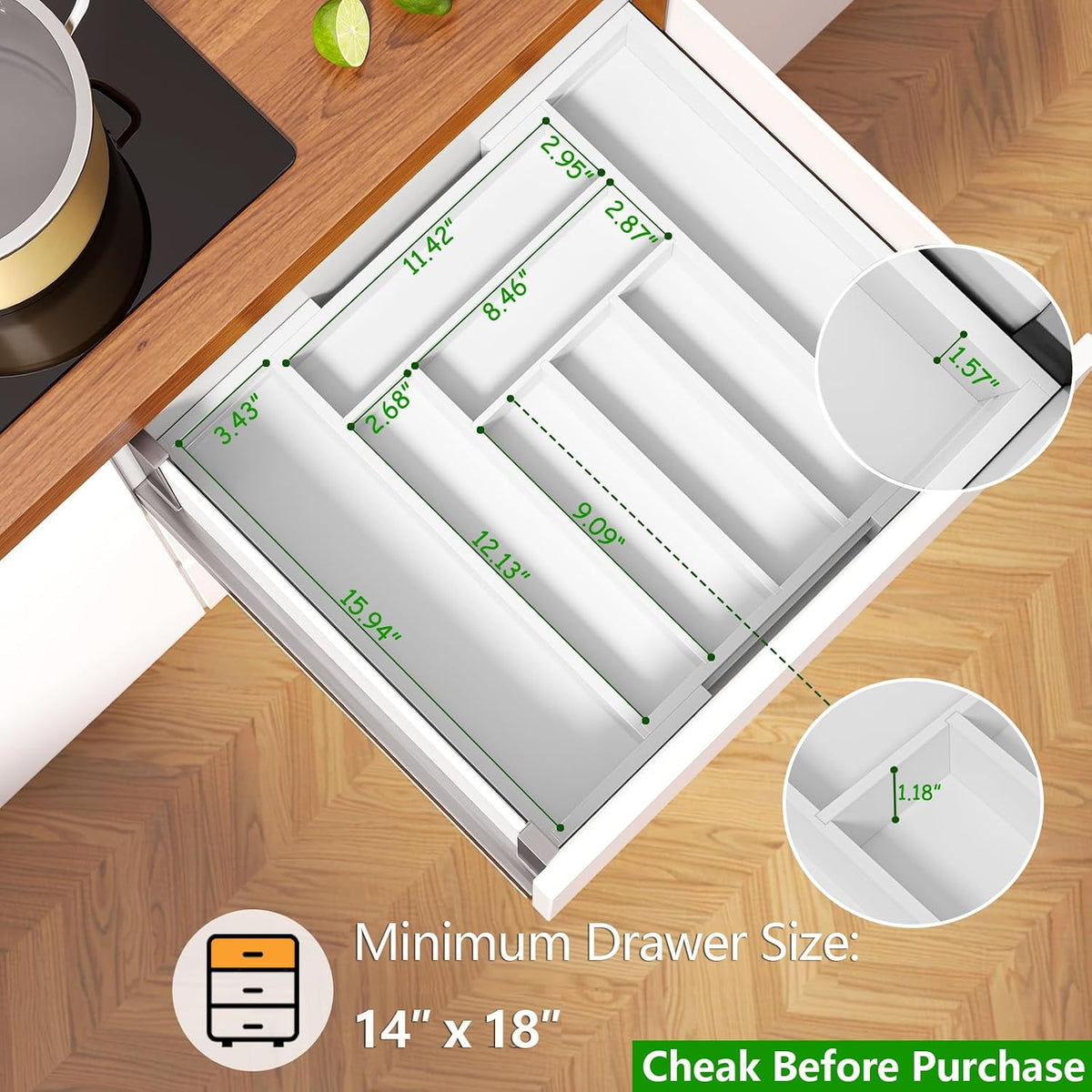 Bamboo Expandable Silverware Drawer Organizer, Adjustable Kitchen Utensil Tray for Forks, Spoons and Knives, Wood Storage Cutlery Holder for Bedroom and Living Room