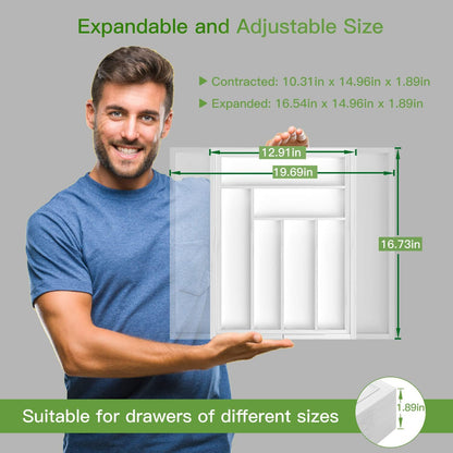 Bamboo Expandable Silverware Drawer Organizer, Adjustable Kitchen Utensil Tray for Forks, Spoons and Knives, Wood Storage Cutlery Holder for Bedroom and Living Room