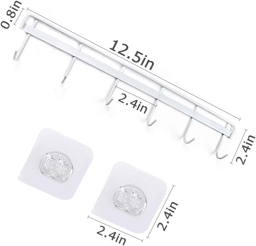 Adhesive Wall Hooks Rack Kitchen Rail, Space Saving Utensil Holder No Drilling Wall Mounted Accessory Hanger with 6 Hooks for Kitchen Bathroom Bedroom Pack of 2 (Black)