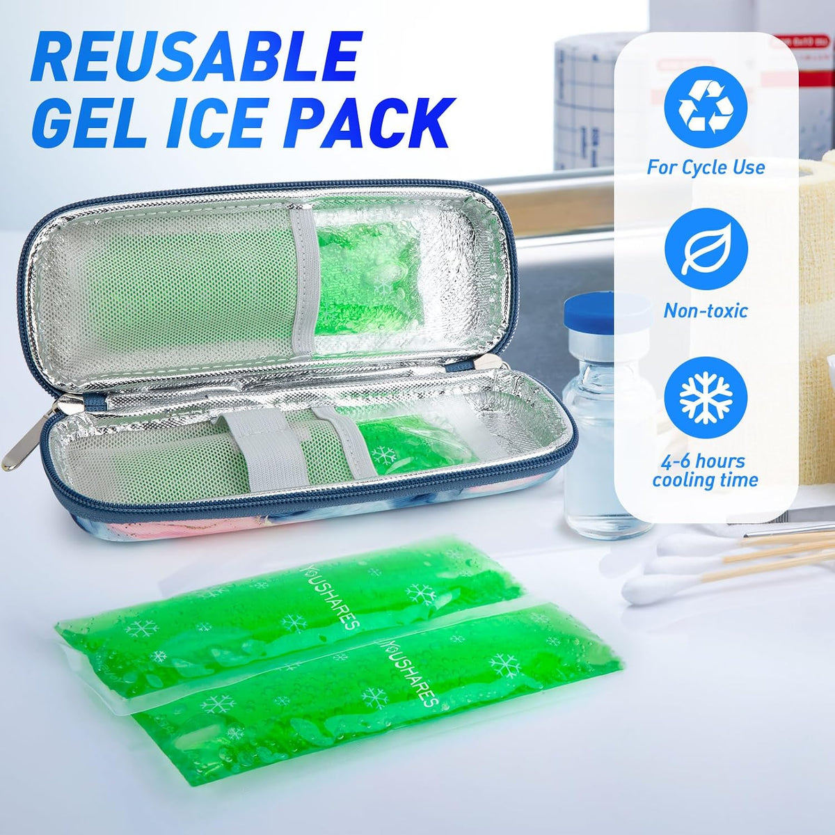 Ice Packs - Reusable Freezer Packs Instant Hot Or Cold Gel Pack Suitable for Insulin Cool Storage Bag （2 TSA Approved Ice Packs）