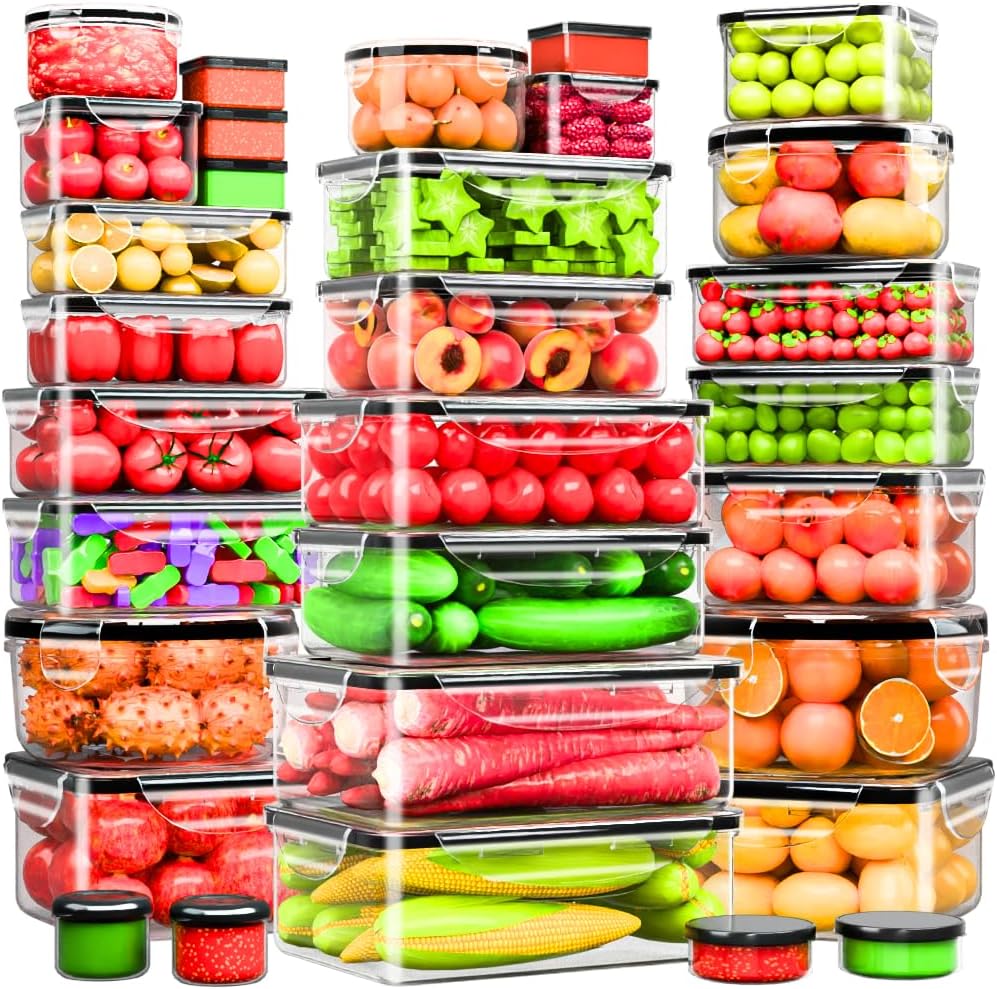 Food Storage Containers with Lids Airtight, (27 Containers &27 Lids) Reusable BPA-Free Plastic Food Containers for Kitchen Organization, Leak Proof Freezer/Microwave Safe Meal Prep Lunch Boxes
