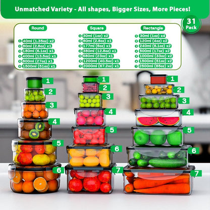 Food Storage Containers with Lids Airtight, (27 Containers &27 Lids) Reusable BPA-Free Plastic Food Containers for Kitchen Organization, Leak Proof Freezer/Microwave Safe Meal Prep Lunch Boxes