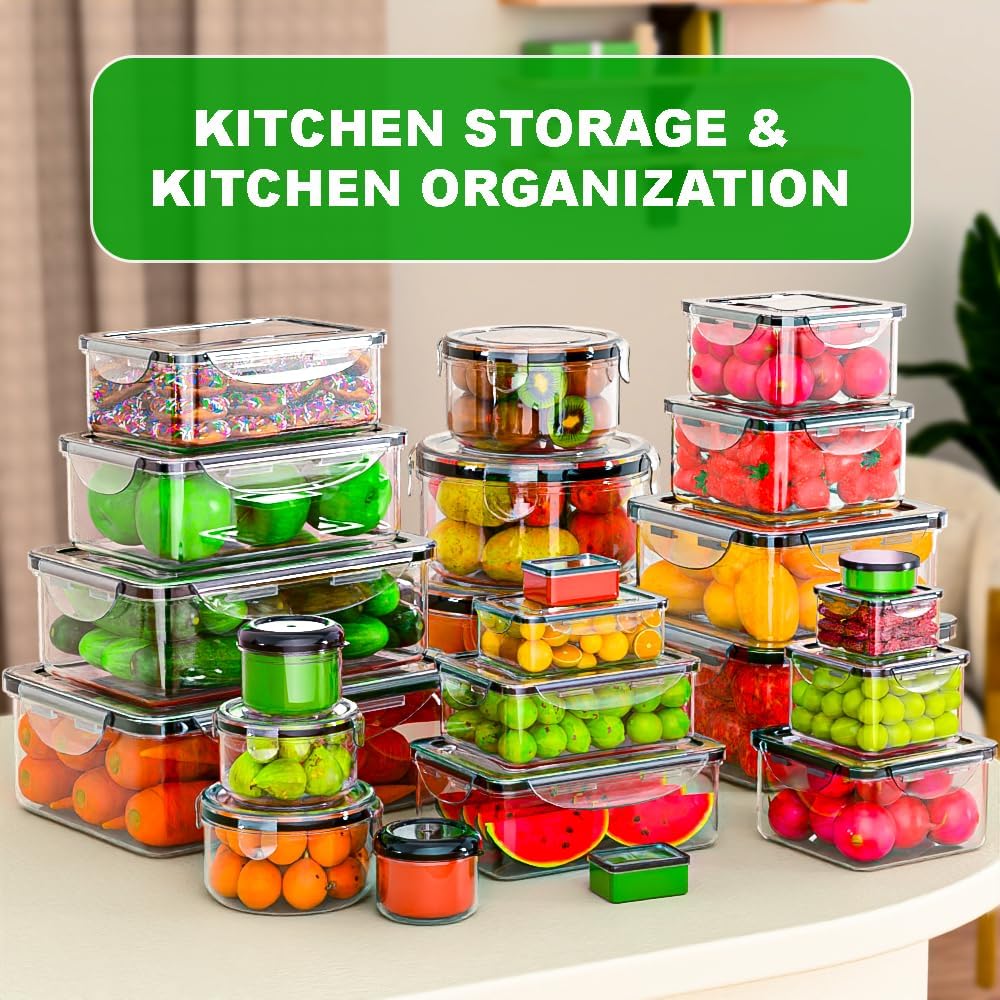 Food Storage Containers with Lids Airtight, (27 Containers &27 Lids) Reusable BPA-Free Plastic Food Containers for Kitchen Organization, Leak Proof Freezer/Microwave Safe Meal Prep Lunch Boxes