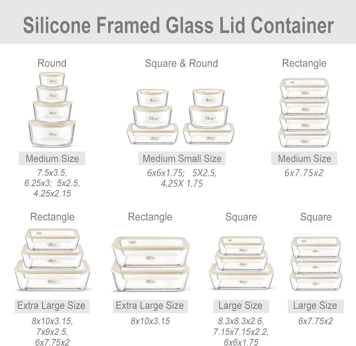 Urban Green Glass Food Container Set with Silicone Glass Lid, 3 Pack, Airtight, LeakProof, 100% Plastic Free, Meal Prep Containers (White Color)