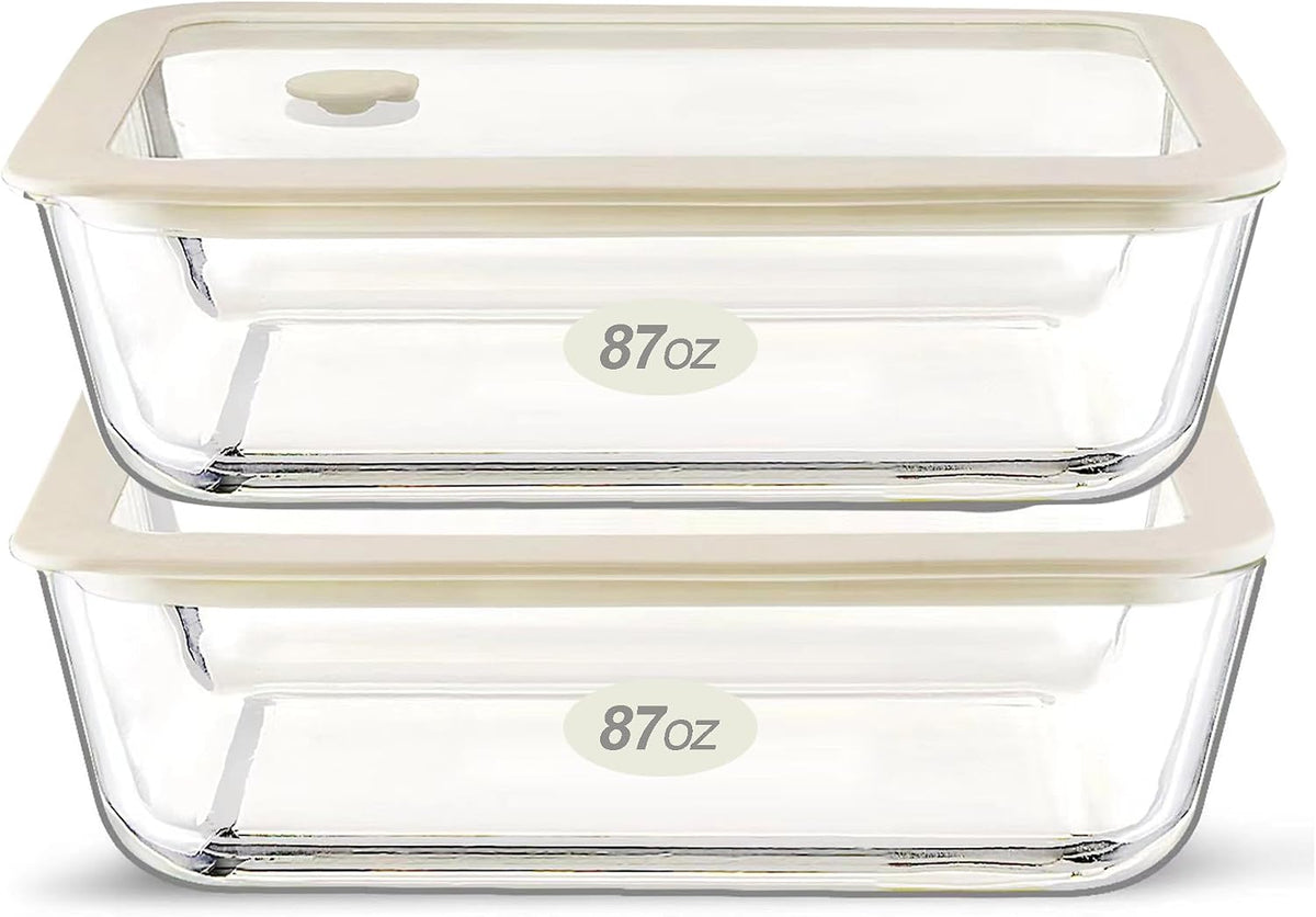 Urban Green Glass Food Container Set with Silicone Glass Lid, 3 Pack, Airtight, LeakProof, 100% Plastic Free, Meal Prep Containers (White Color)