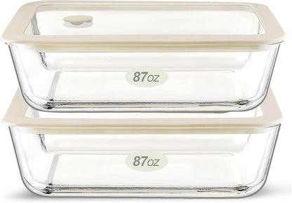Urban Green Glass Food Container Set with Silicone Glass Lid, 3 Pack, Airtight, LeakProof, 100% Plastic Free, Meal Prep Containers (White Color)