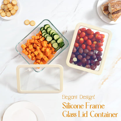Urban Green Glass Food Container Set with Silicone Glass Lid, 3 Pack, Airtight, LeakProof, 100% Plastic Free, Meal Prep Containers (White Color)