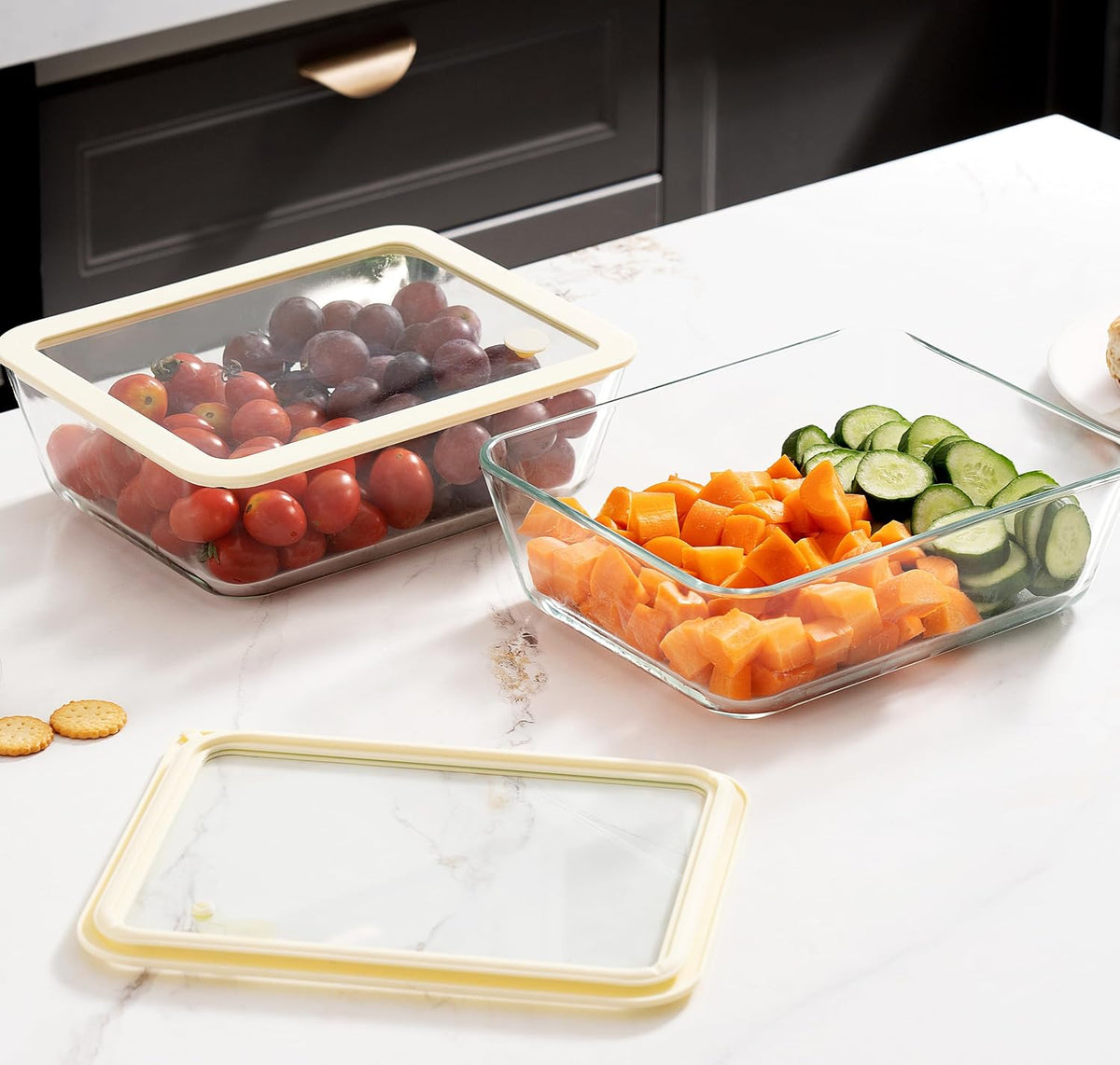 Urban Green Glass Food Container Set with Silicone Glass Lid, 3 Pack, Airtight, LeakProof, 100% Plastic Free, Meal Prep Containers (White Color)