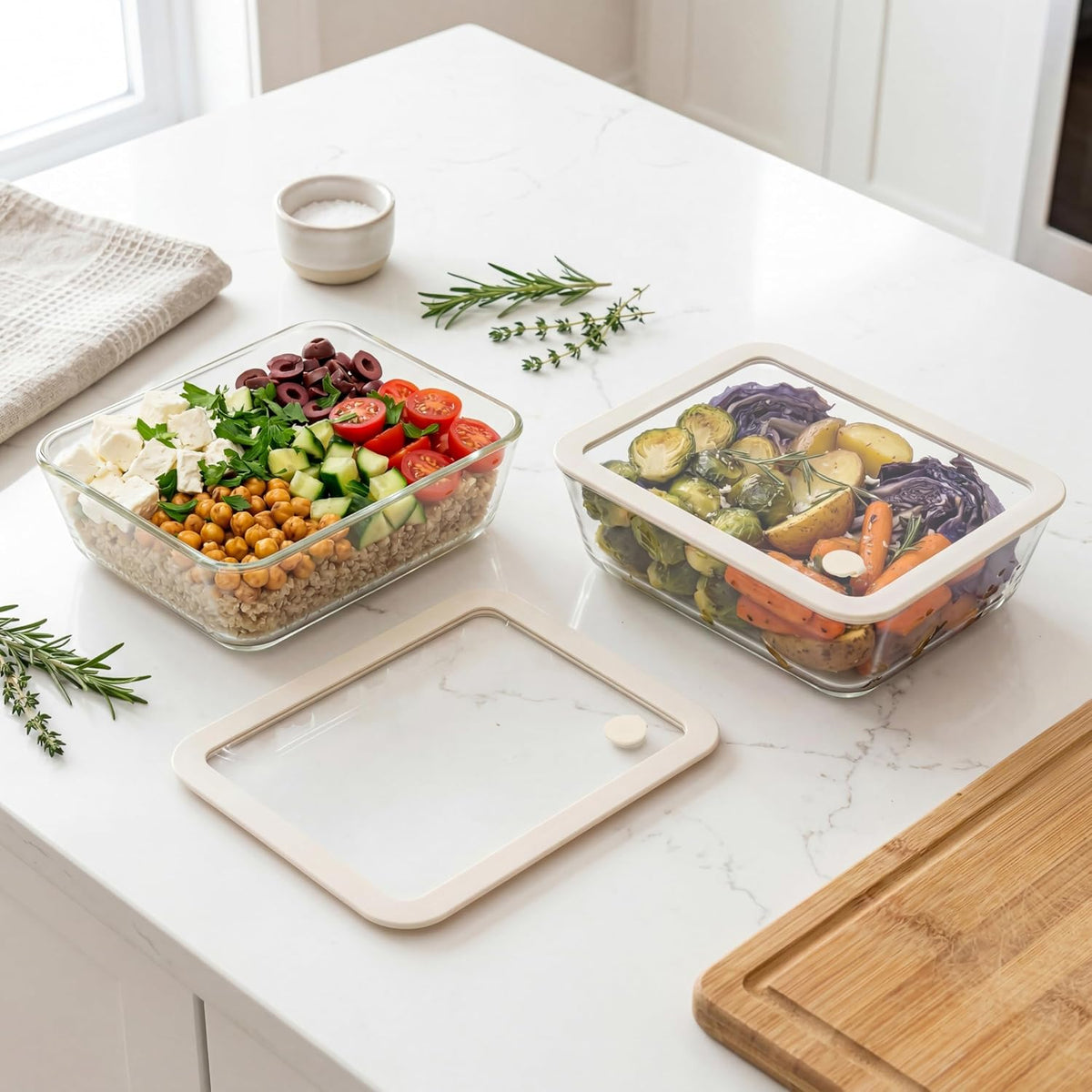 Urban Green Glass Food Container Set with Silicone Glass Lid, 3 Pack, Airtight, LeakProof, 100% Plastic Free, Meal Prep Containers (White Color)