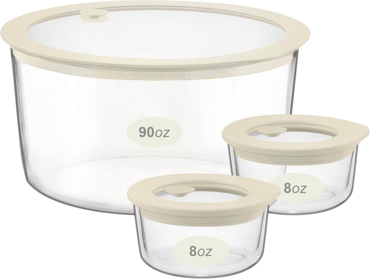 Urban Green Glass Food Container Set with Silicone Glass Lid, 3 Pack, Airtight, LeakProof, 100% Plastic Free, Meal Prep Containers (White Color)