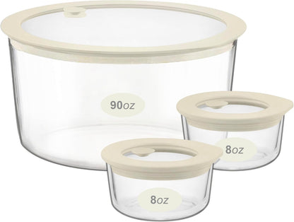 Urban Green Glass Food Container Set with Silicone Glass Lid, 3 Pack, Airtight, LeakProof, 100% Plastic Free, Meal Prep Containers (White Color)