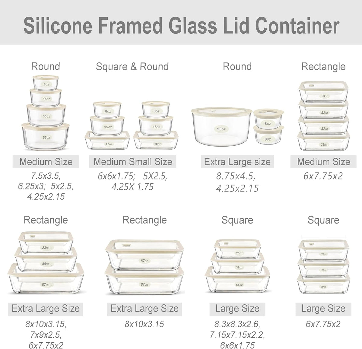 Urban Green Glass Food Container Set with Silicone Glass Lid, 3 Pack, Airtight, LeakProof, 100% Plastic Free, Meal Prep Containers (White Color)