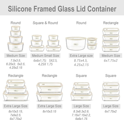 Urban Green Glass Food Container Set with Silicone Glass Lid, 3 Pack, Airtight, LeakProof, 100% Plastic Free, Meal Prep Containers (White Color)
