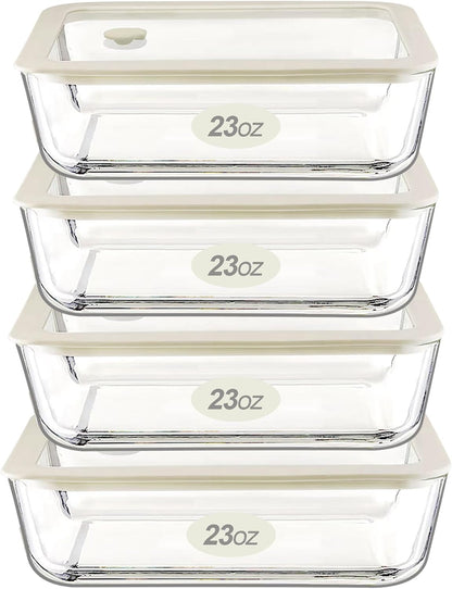 Urban Green Glass Food Container Set with Silicone Glass Lid, 3 Pack, Airtight, LeakProof, 100% Plastic Free, Meal Prep Containers (White Color)