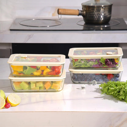 Urban Green Glass Food Container Set with Silicone Glass Lid, 3 Pack, Airtight, LeakProof, 100% Plastic Free, Meal Prep Containers (White Color)