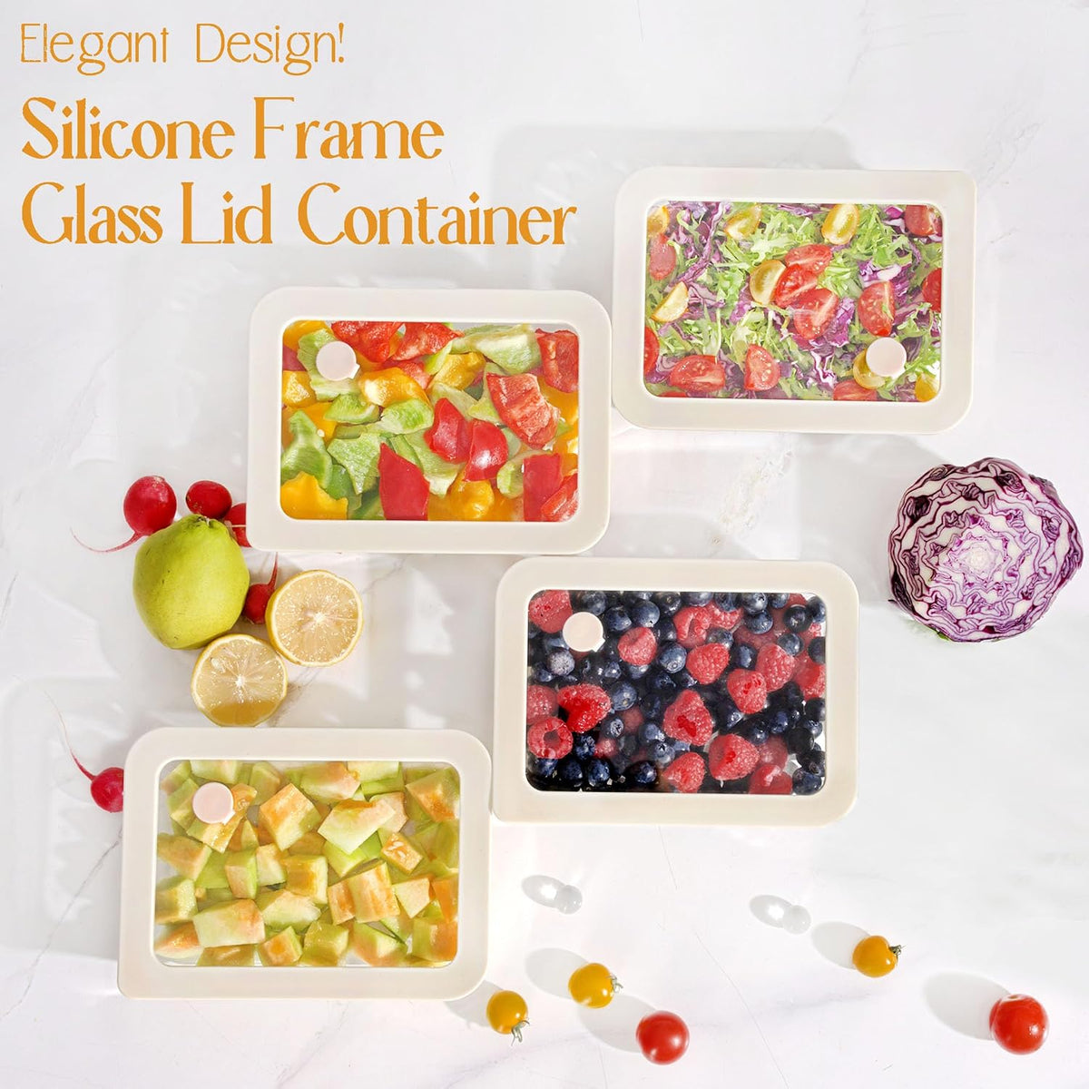 Urban Green Glass Food Container Set with Silicone Glass Lid, 3 Pack, Airtight, LeakProof, 100% Plastic Free, Meal Prep Containers (White Color)