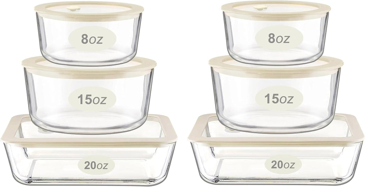 Urban Green Glass Food Container Set with Silicone Glass Lid, 3 Pack, Airtight, LeakProof, 100% Plastic Free, Meal Prep Containers (White Color)