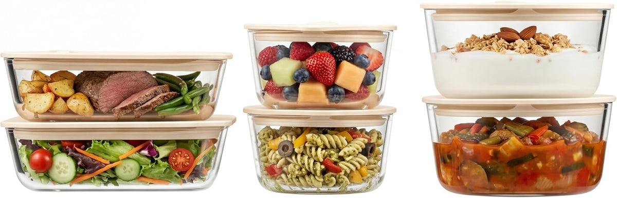 Urban Green Glass Food Container Set with Silicone Glass Lid, 3 Pack, Airtight, LeakProof, 100% Plastic Free, Meal Prep Containers (White Color)