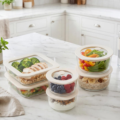 Urban Green Glass Food Container Set with Silicone Glass Lid, 3 Pack, Airtight, LeakProof, 100% Plastic Free, Meal Prep Containers (White Color)