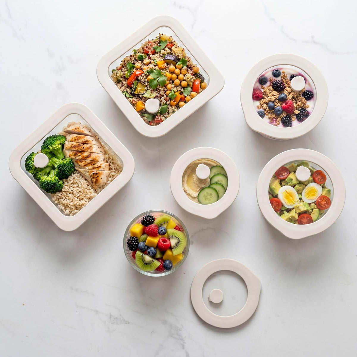Urban Green Glass Food Container Set with Silicone Glass Lid, 3 Pack, Airtight, LeakProof, 100% Plastic Free, Meal Prep Containers (White Color)
