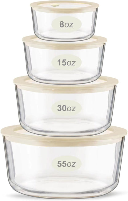 Urban Green Glass Food Container Set with Silicone Glass Lid, 3 Pack, Airtight, LeakProof, 100% Plastic Free, Meal Prep Containers (White Color)