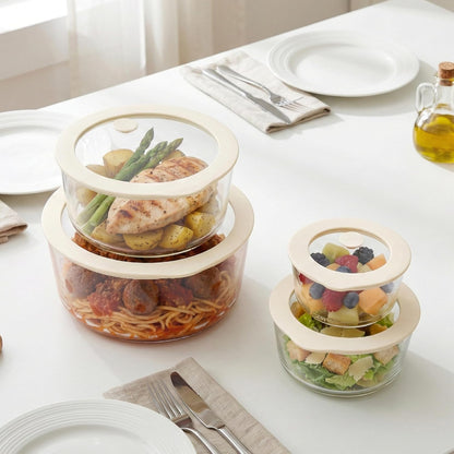 Urban Green Glass Food Container Set with Silicone Glass Lid, 3 Pack, Airtight, LeakProof, 100% Plastic Free, Meal Prep Containers (White Color)